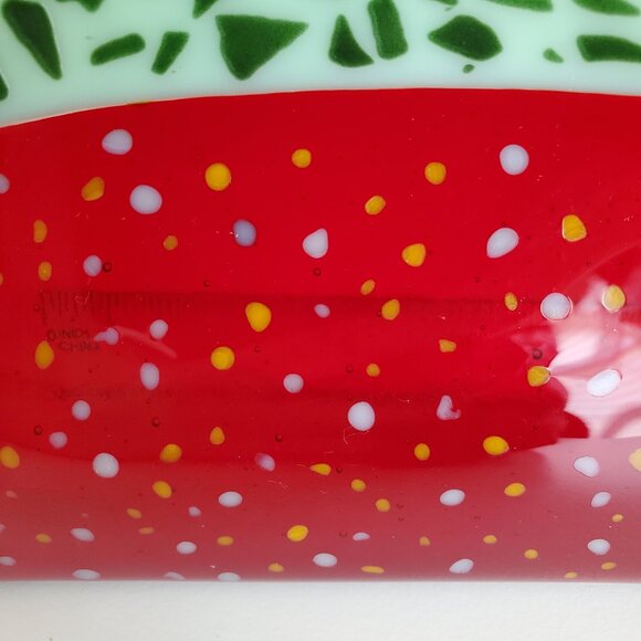 Vintage Fused Glass Serving Platters Mint Green Opaque Red Decorative Party Two - Picture 8 of 9